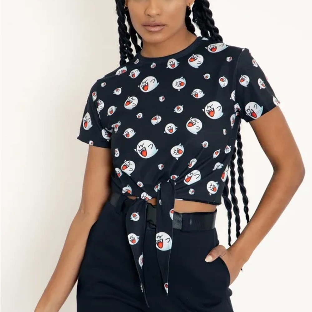Blackmilk Mario Boo Tie Front Tee